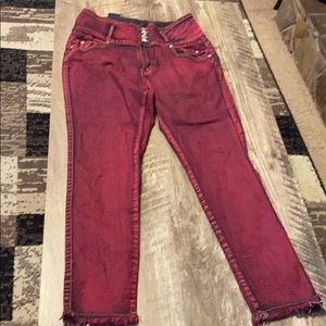 High waisted red jeans